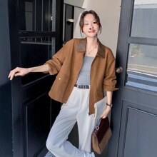 美拉德棕色麂皮绒外套女2025春季新款气质休闲夹克韩系chic短上衣