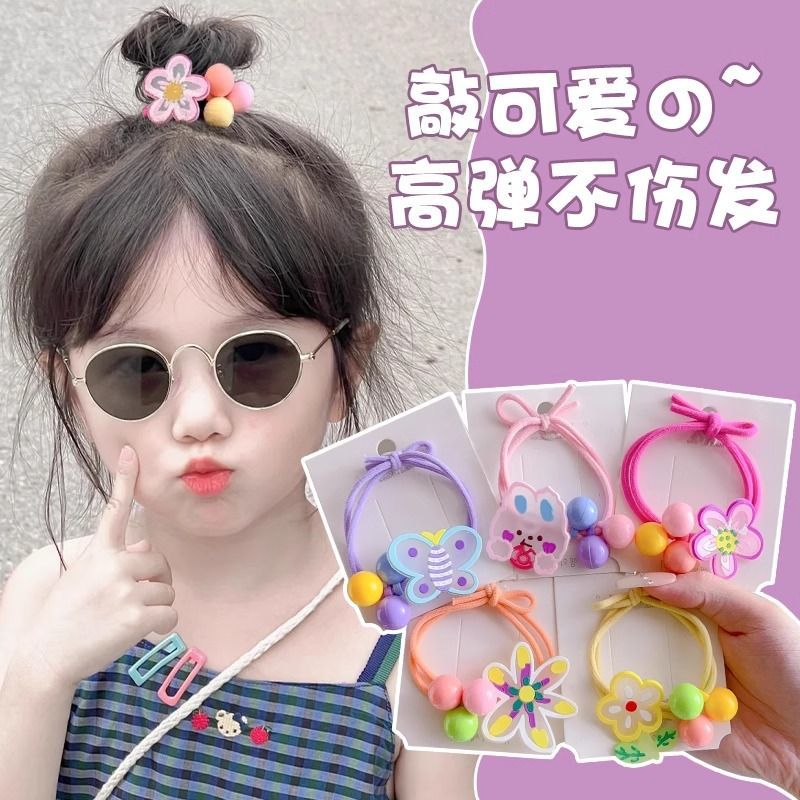 Color no daña cabello anillo de cabello niñas atadas bola cabeza elástica cuerda de cabeza lindo dibujo animado pequeño conejo flor cuerda de cabello