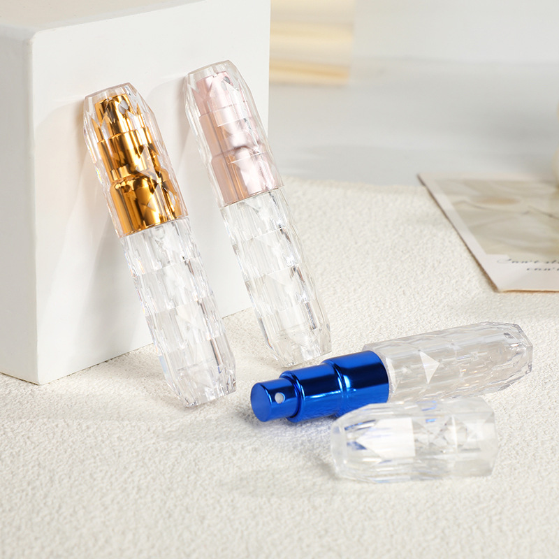 En stock cristal diamante polígono 5ml relleno inferior perfume sub-botella portátil auto-bomba presionando botella de perfume botella de spray