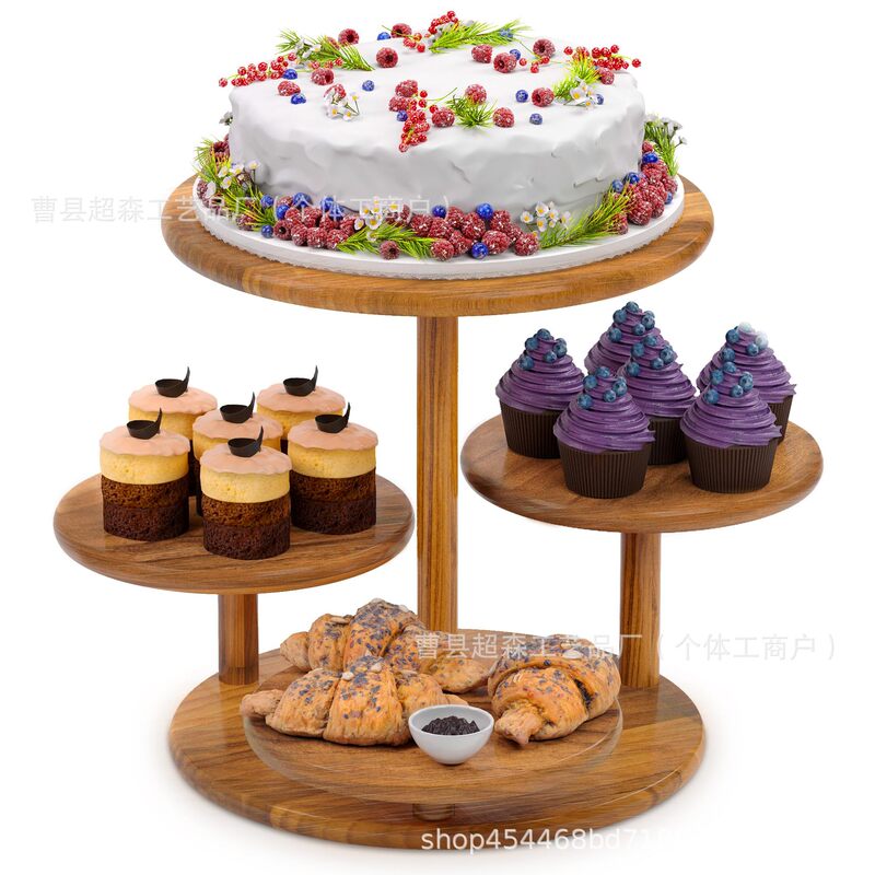 Wooden Dessert Cake Rack Fruit Rack Tray Paper Cake Rack Wooden 4-Layer Round Cupcake Tower