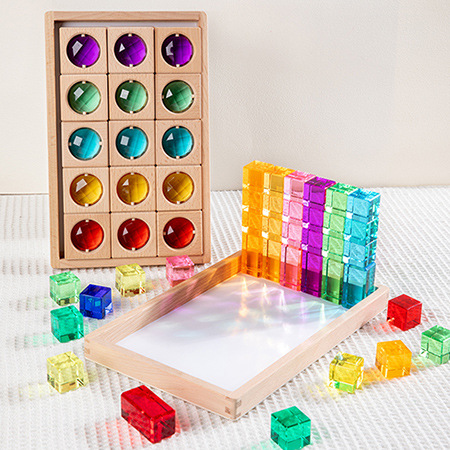 Bloques de construcción de arco iris cuadrados de acrílico, juguetes educativos de jardín de infantes, piedras preciosas de alta transmisión de luz, bloques de construcción de luces y sombras transfronterizos