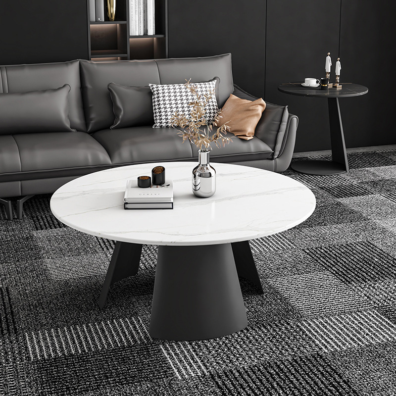 Luz de lujo moderno tamaño simple placa de roca redonda combinación de mesa de té sala de estar diseño para el hogar mesa lateral italiana de alta gama
