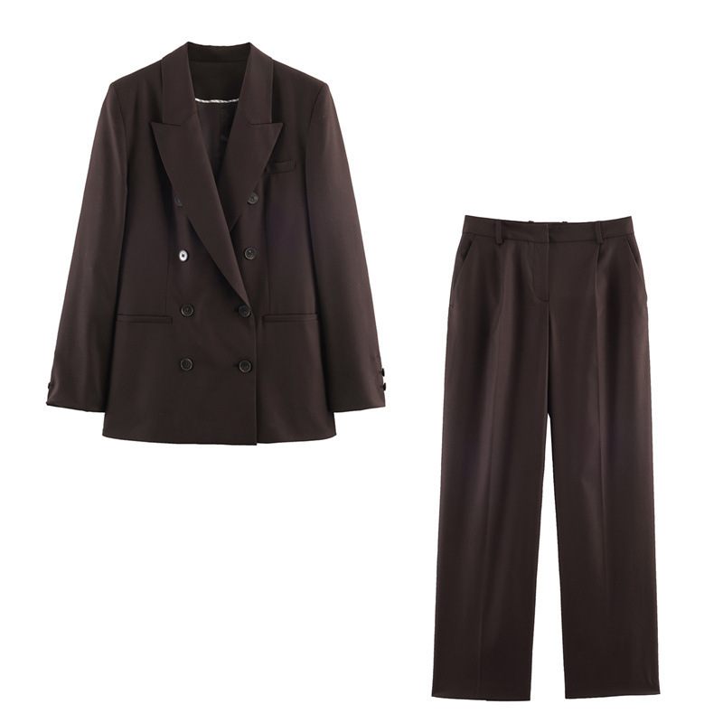 Foreign Trade Cross-Border 2026 New Style Double-Breasted Blazer with Shoulder Pads 2198515 Straight-Leg Pants 2212515 Set