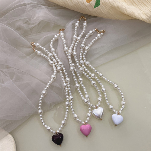 Love Pearl Necklace ~ Korean version of summer fresh and sweet girly heart clavicle chain ins niche design necklace