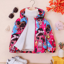 EW外贸童装 中小童新品女童春秋款连帽卡通印花加绒外套WT499-C