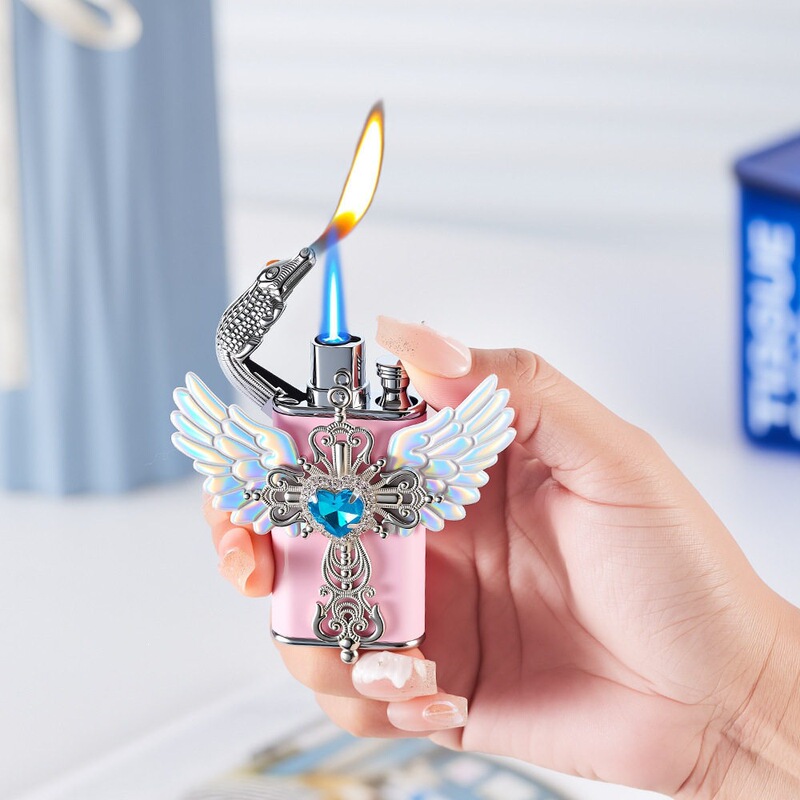 Crocodile lighter handmade DIY colorful cross angel wings gradient color double flame high-end gift for boyfriend or girlfriend Crocodile lighter handmade DIY colorful cross angel wings gradient color double flame high-end gift for boyfriend or girlfriend