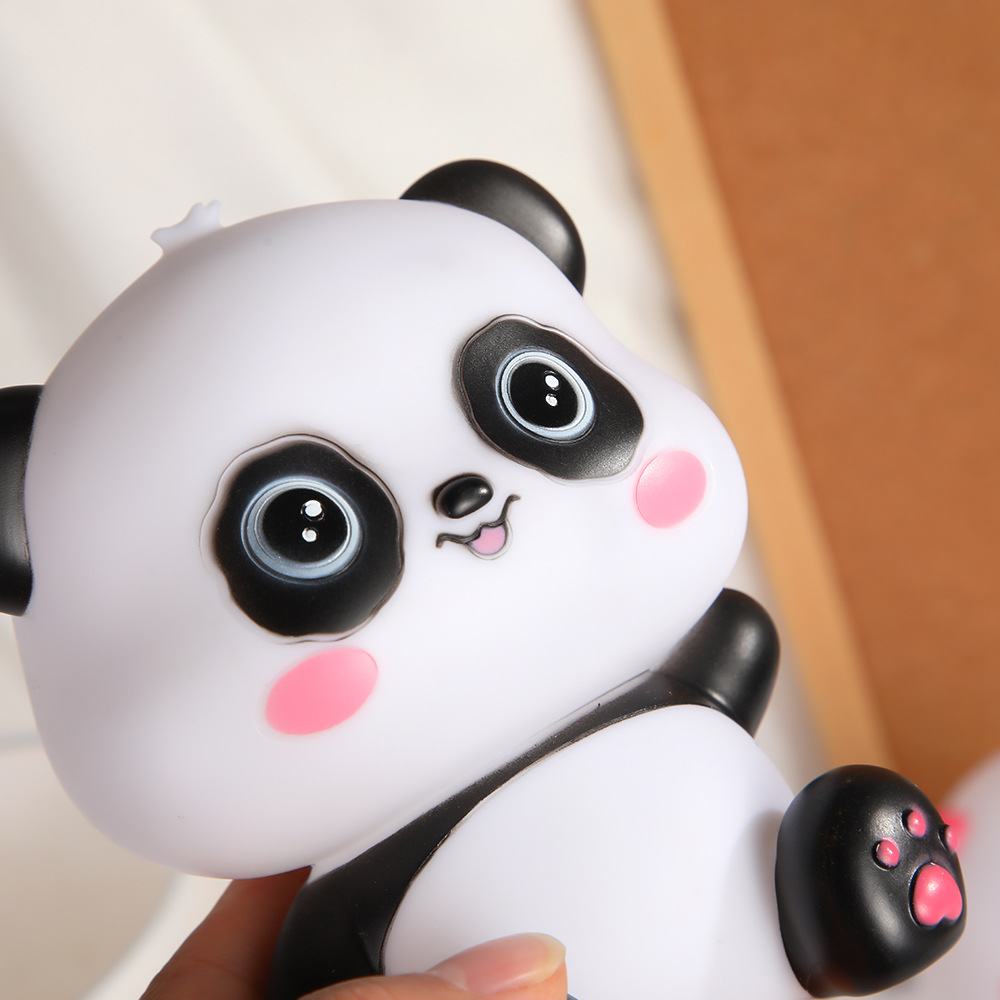 創意國潮熊貓小夜燈臥室可愛發光公仔擺件兒童護眼小夜燈玩具禮品