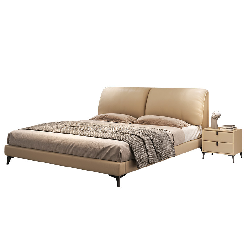 Cama de cuero genuino con cabecero de elefante de estilo minimalista italiano, cama doble moderna y sencilla de estilo crema, cama de matrimonio de lujo ligero, nuevo modelo para dormitorio principal.