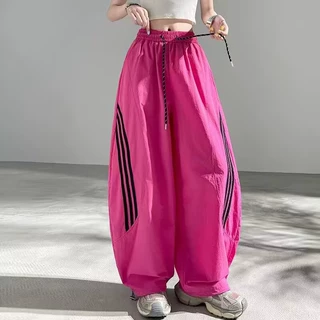 厂家直销26美式速干两穿束脚弯刀裤女夏辣妹时尚条纹阔腿运动长裤