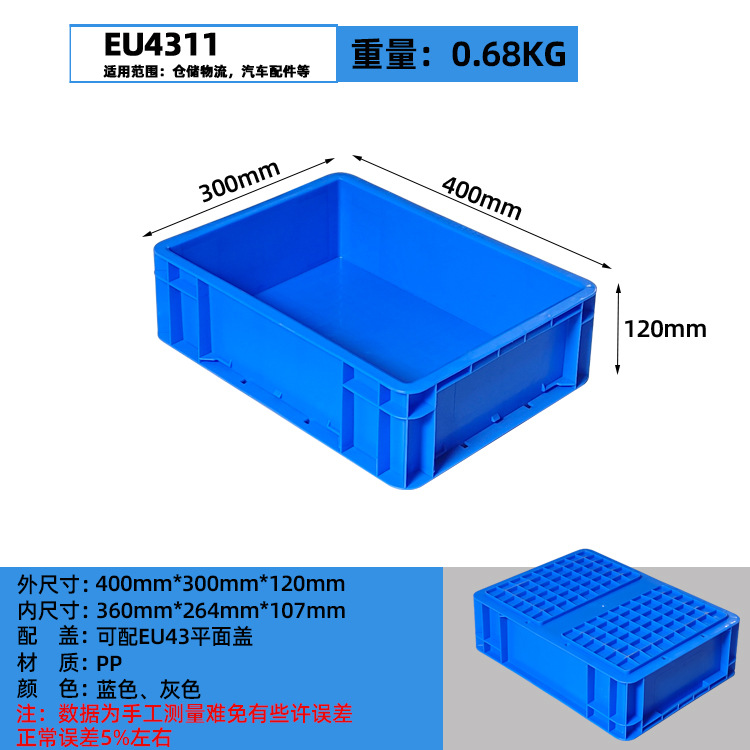 Caja logística plegable de plástico rectangular gris / azul con cubierta de la UE Caja de transporte de almacenamiento de transferencia de plástico