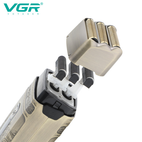 VGR335 cross-border reciprocating three-head shaver whitening shaving rechargeable men's IPX6 washable shaver