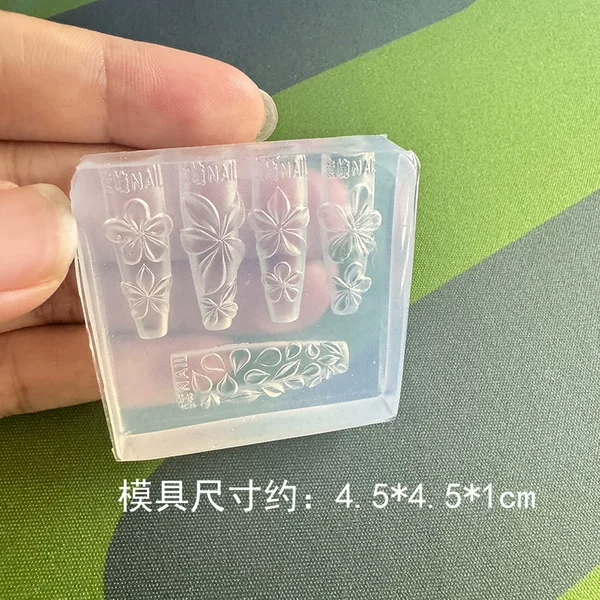Plumeria hand-carved flower nail art silicone mold, high-transparency, DIY flower press-on nails, nail decoration tool, resistant to oxidation
