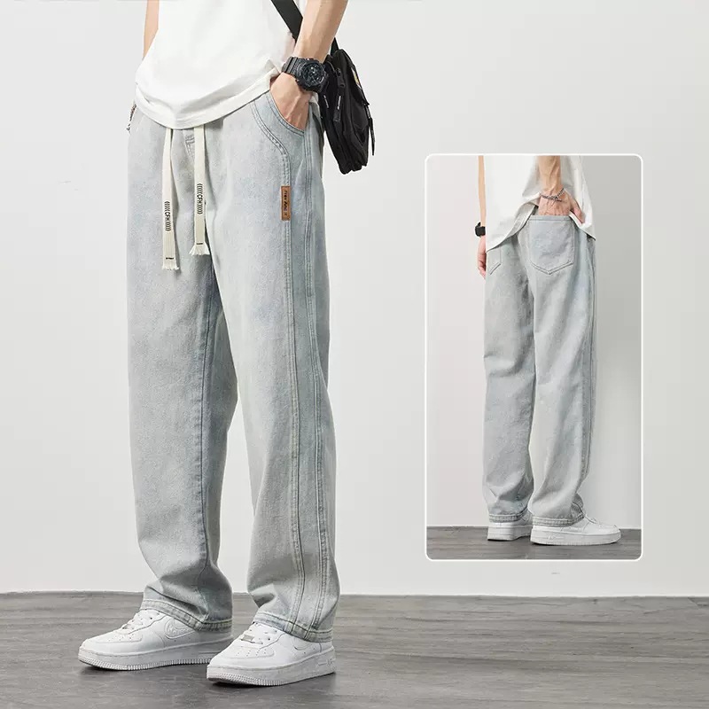 Men's Fleece-lined Thick Loose Straight Jeans Image 3