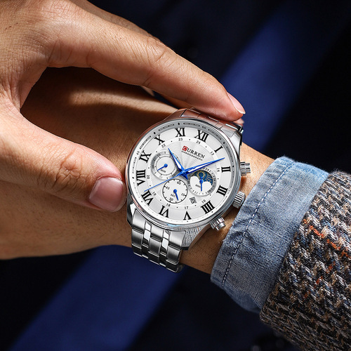 Curren/Carren 8427 Men's Business Steel Band Watch Quartz Calendar Six-hand J Chronograph Indicator Men's Watch