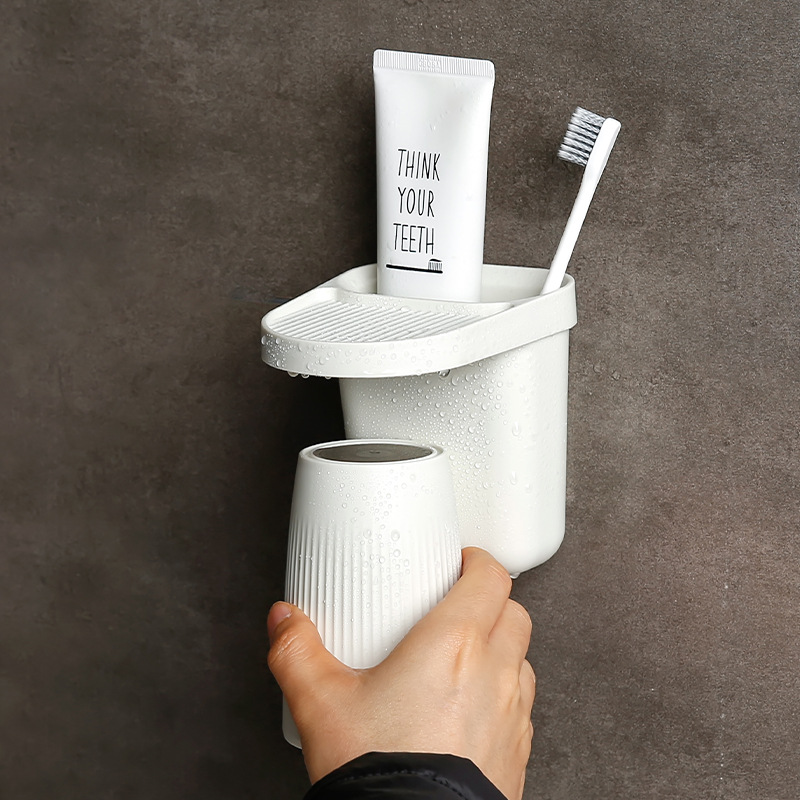 [Titular de cepillo de dientes] Japonés de alto grado cepillo de dientes rack ponche libre enjuague bucal magnético Copa rack montado en la pared rack