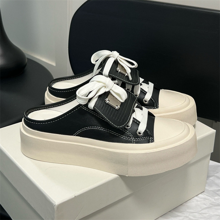 Half Drag 2024 Sommer Neue dicke Unterseite Baotou Mode Oberbekleidung Casual weiße Schuhe_voghion.com