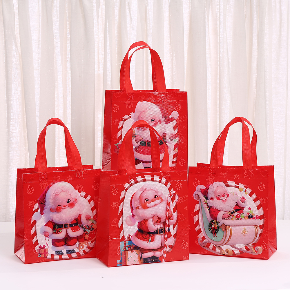 无纺布圣诞节印花红色手提礼品袋派对糖果包装袋袋伴手礼袋批发