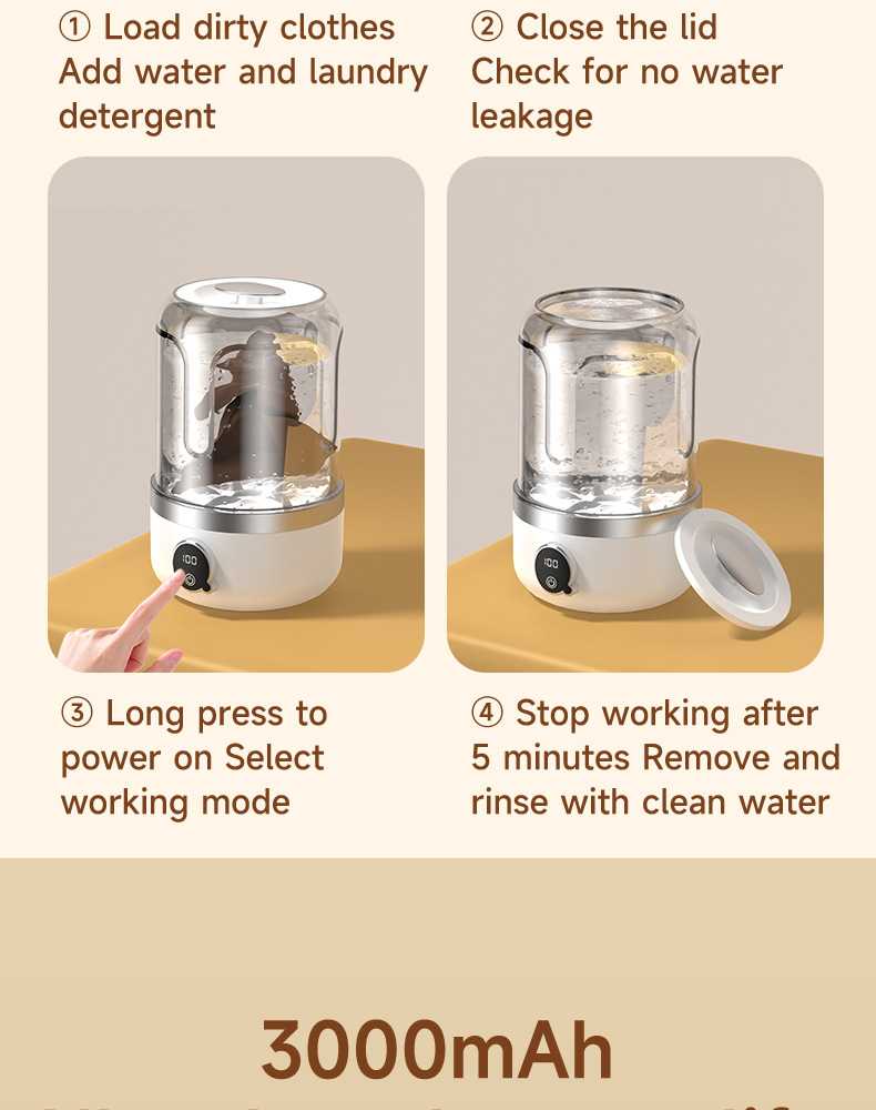 Vollautomatischer, kabelloser, tragbarer Wäschebecher mit Ladefunktion, Mini-Waschmaschine für Unterwäsche und Socken, kleine Waschmaschine, für Reisen und Zuhause_voghion.com