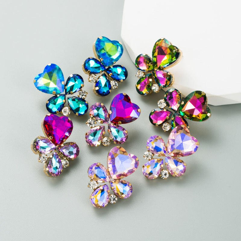Alloy Ear Needle Material Ins Style Geometric Alloy Gold Plated Rhinestones Women's Earrings 1 Pair