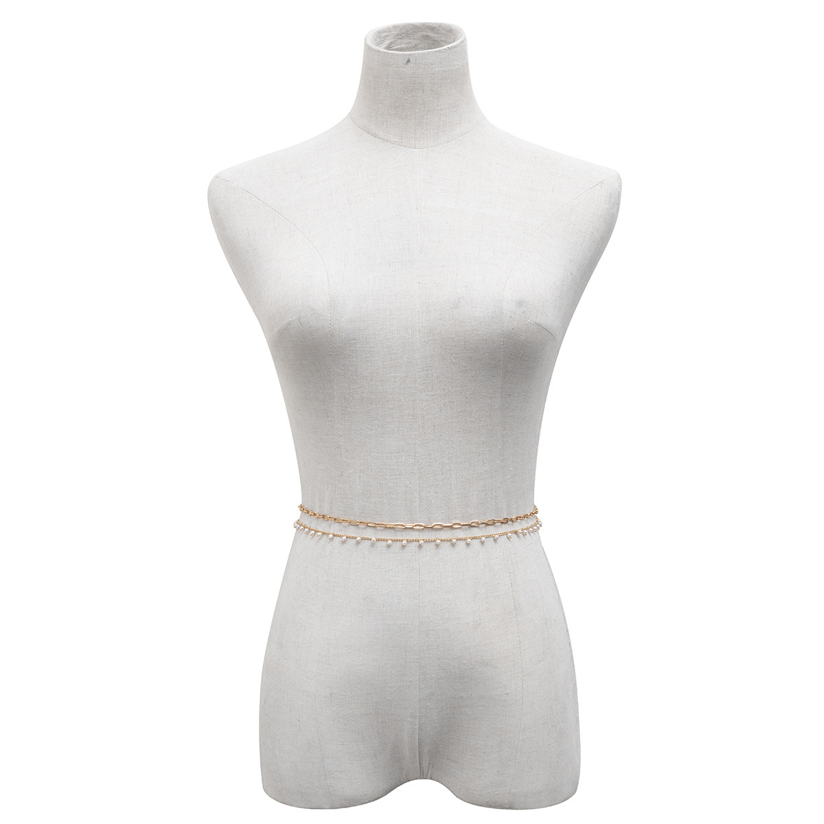 European and American cross-border temperament fashion imitation pearl tassel double waist chain simple cross chain body chain women's jewelry