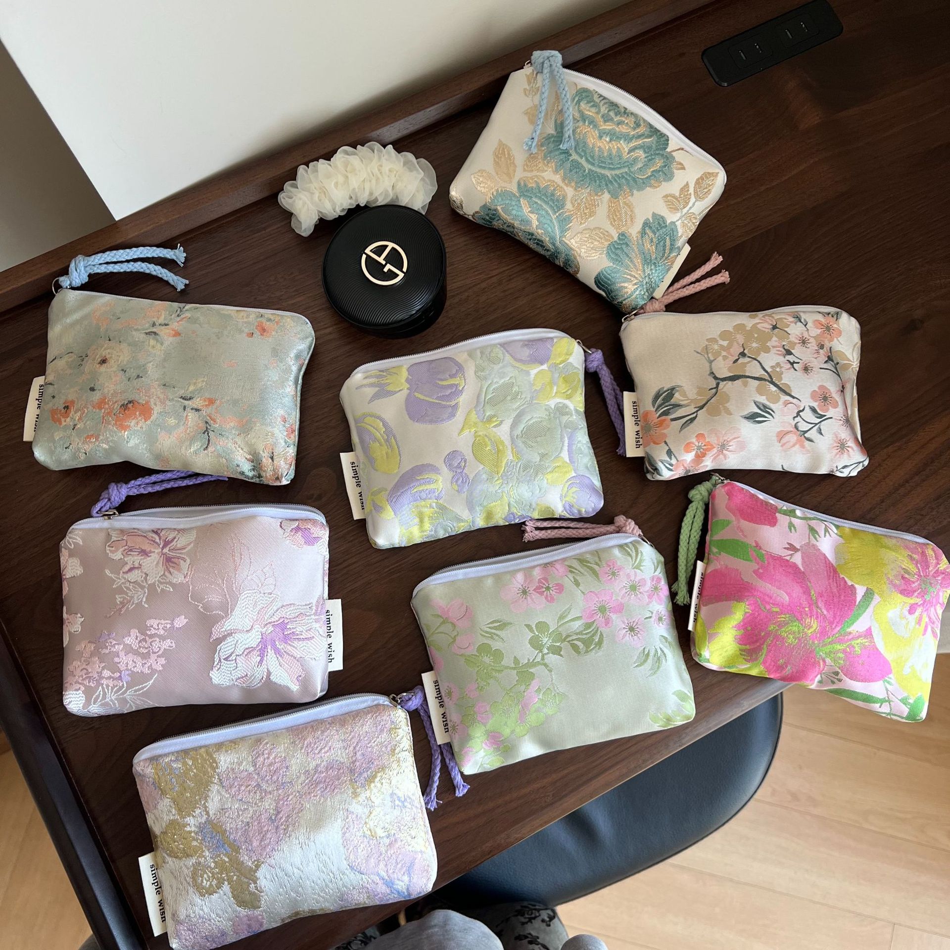【Su Xi Bag】New Summer Style Chinese-Style Satin Smooth Jacquard Coin Purse Mini Card Holder Earphone Pouch