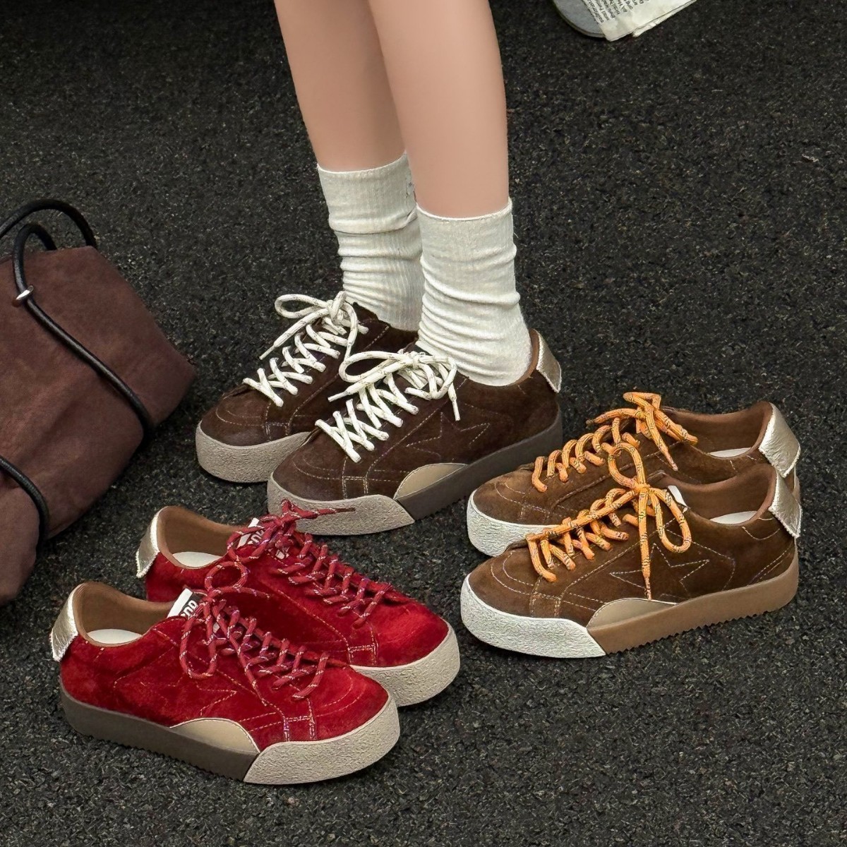 Genuine Leather Thick-Soled Retro Star Shoes for Women 2025 Autumn New Casual Sports Low-Cut Moral Training Sneakers with Inner Heightening Shoes
