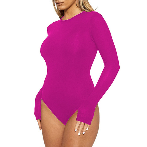 European Club Sexy Long Sleeve Night Club Solid Color Leggings Bodysuit, Import Spring and Autumn Season Crew Neck Home Women's Pants
