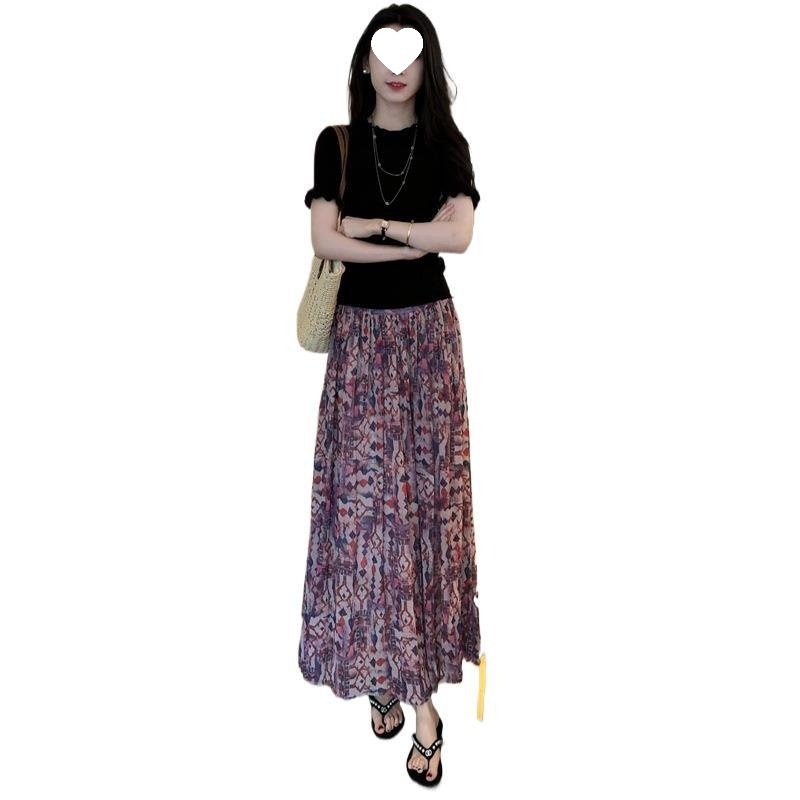 时尚套装裙女2025夏季新款洋气显瘦冰丝针织上衣半身裙气质两件套|undefined