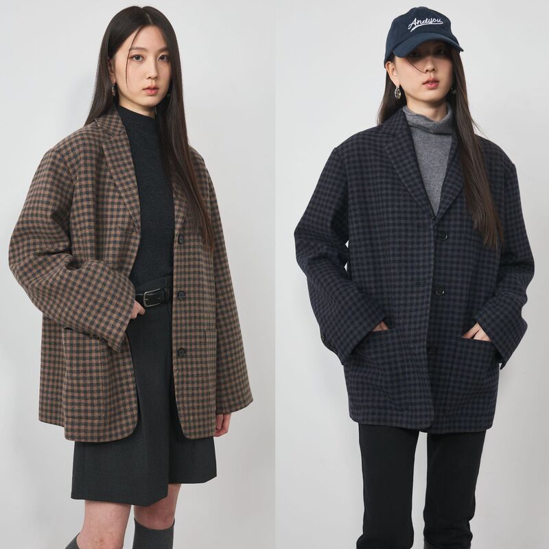 Gr * ve Homemade Checkerboard Wool Suit Jacket Women's Autumn and Winter Retro Plaid Wide Shoulder Loose Casual Suit Gr * ve Homemade Checkerboard Wool Suit Jacket Women's Autumn and Winter Retro Plaid Wide Shoulder Loose Casual Suit