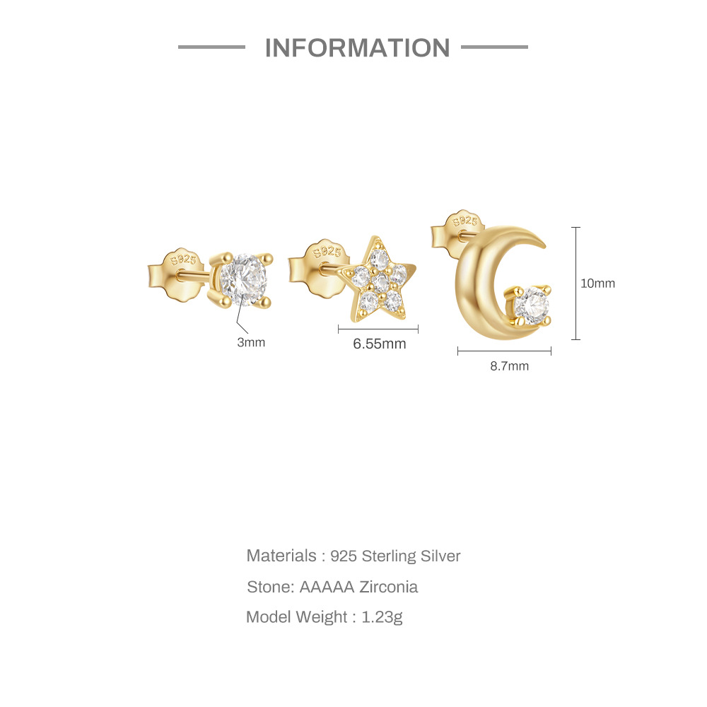3g Weight Ear Studs Classification 1 Set Quantity Daily Occasion 925 Sterling Silver Material Star, Butterfly Pattern Women's Gender Plating Design Simple Style Style 1 Set 925 Sterling Silver Star Butterfly Ear Studs 8