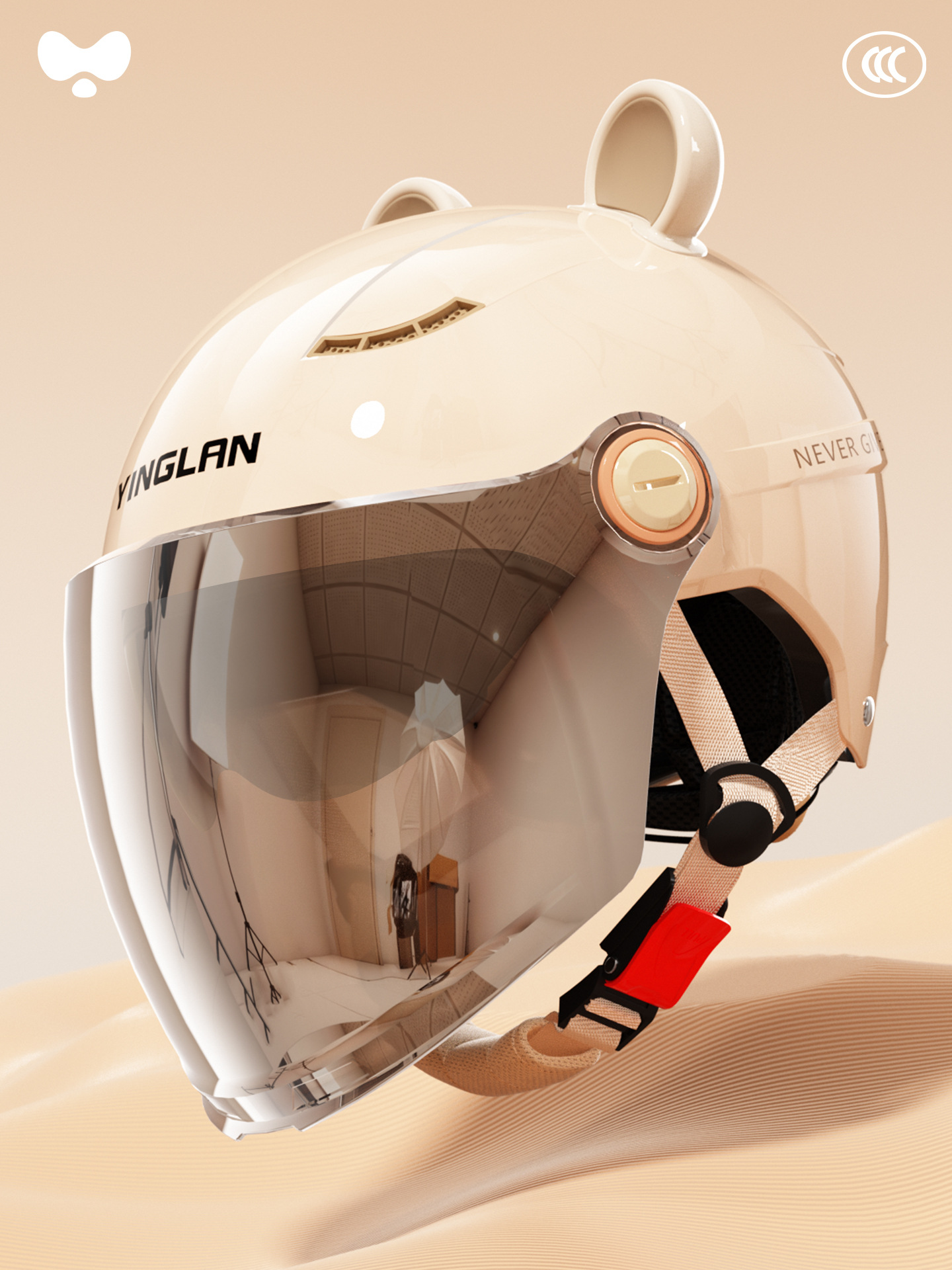 Motosiklet kaskı (dəbilqə): Universal Motorcycle Helmet - 3c-mocha-apricot-electroplated-outer-long-double-visor-a-class-new-national-standard