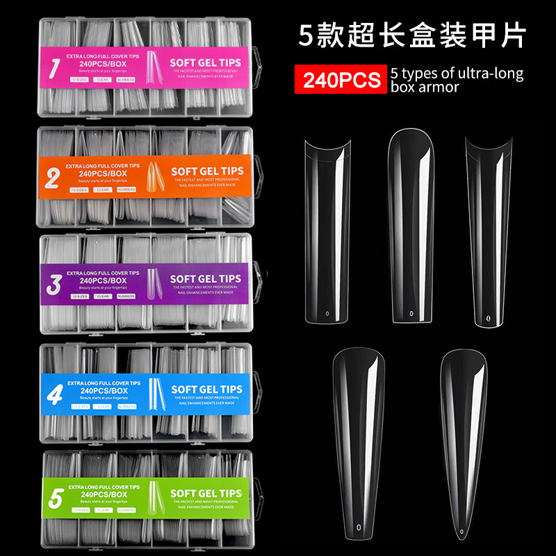 Cross-border nail art super long water pipe nail piece fake nail patch 240 boxed transparent full paste plus size Denim wholesale Cross-border nail art super long water pipe nail piece fake nail patch 240 boxed transparent full paste plus size Denim wholesale