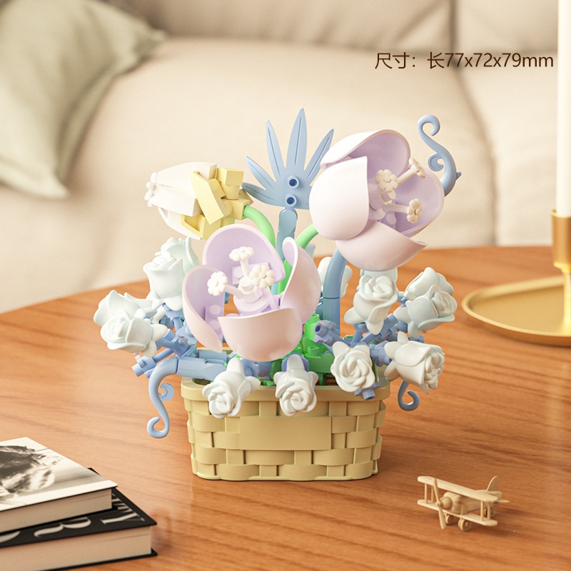 Bloques de construcción inmortales transfronterizos cestas de flores en maceta ornamentos DIY hechos a mano el 1 de junio juguetes de ensamblaje para chicas regalos