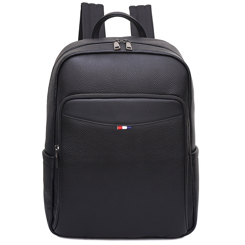 Soft Leather Casual Men's Portable Backpack, Trendy and Cool, Large Capacity, Genuine Top-Grain Cowhide Outdoor Backpack, Waterproof