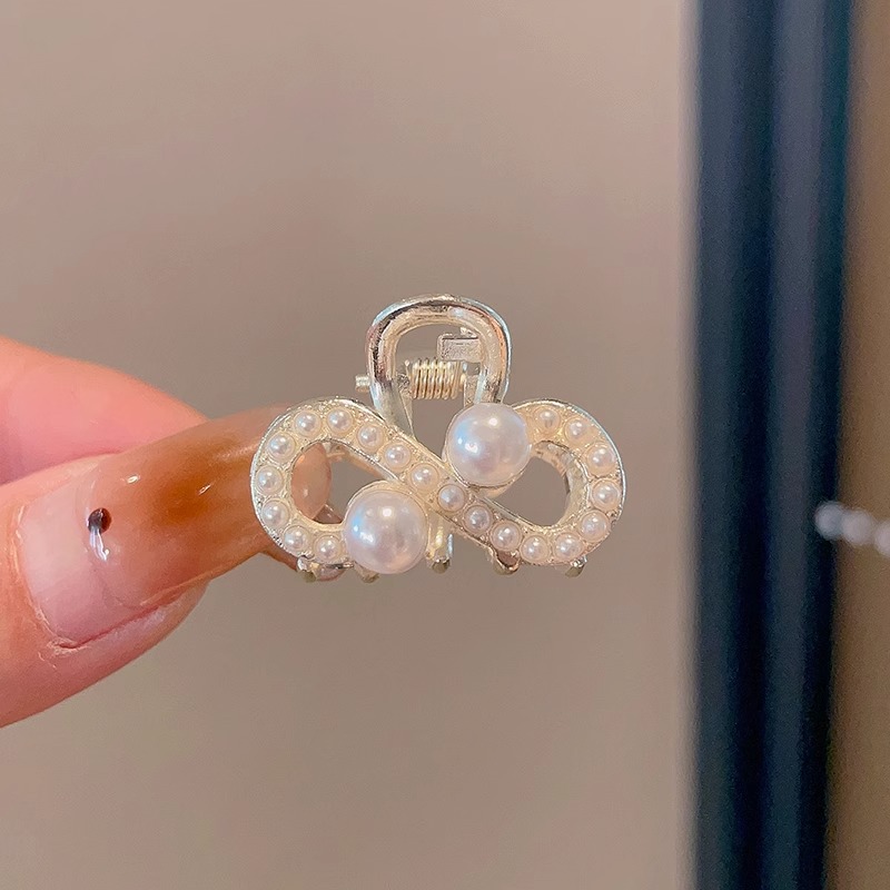 Oreja de conejo pequeño clip de las mujeres de alto grado Perla Rhinestone horquilla accesorios para el cabello Cabeza trasera medio lazo de pelo clip de tiburón horquilla