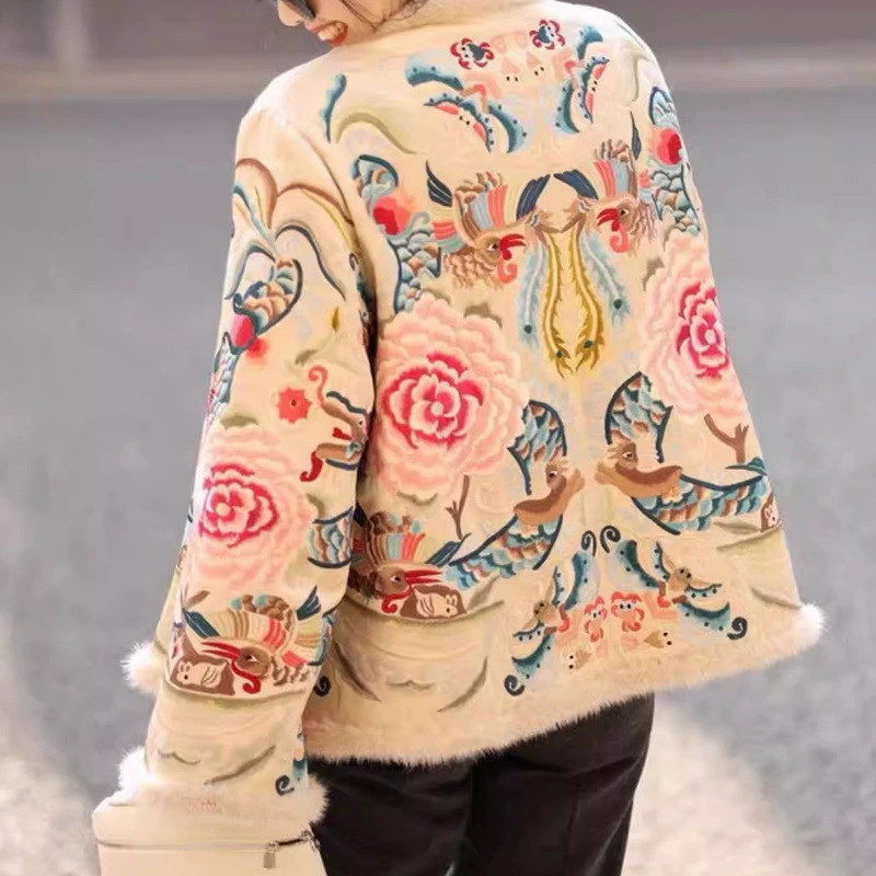 White long-sleeve, down jacket, Chinese style