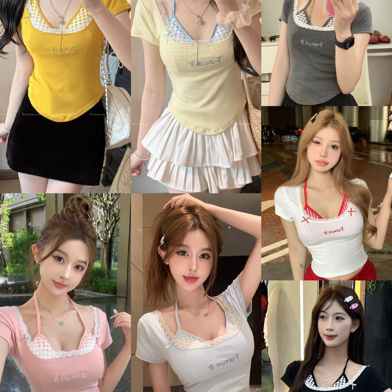 5056 # 가짜 두 미국 스파이스 소녀 편지 인쇄 U 넥 짧은 소매 티셔츠 여성의 여름 슬림 핏 조커 짧은