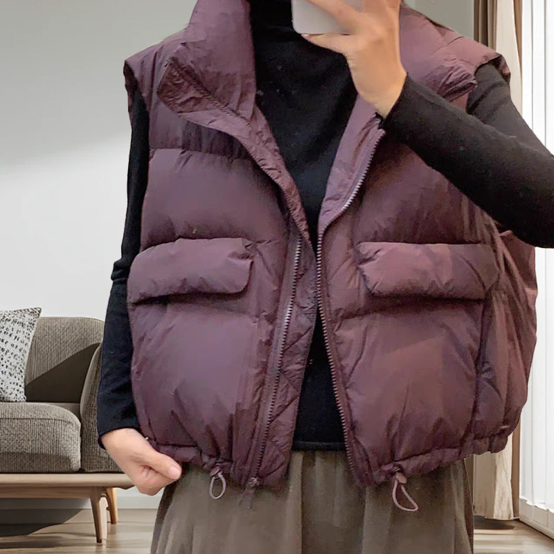 Women's Short down Vest, Sleeveless Brown Outerwear Vest for Women