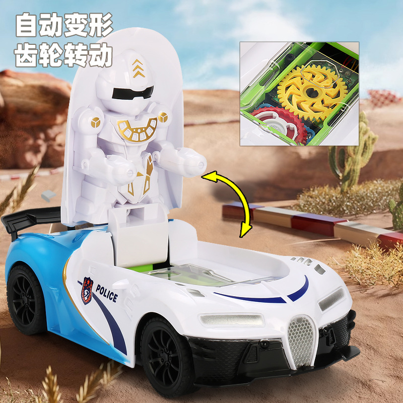 Deformación eléctrica coche policial universal música iluminación robot deformación automática coche juguetes para niños al por mayor