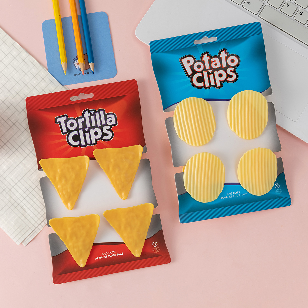 Clip de sellado creativo de papas fritas triangulares elípticas forma de billetes de mano cuenta de almacenamiento de bocadillos clips de sellado