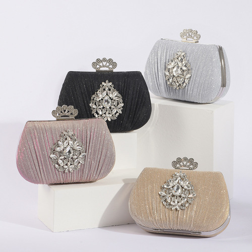 European and American fashion handheld dinner bag pleated wedding party shoulder bag diamond diamond flower retro ladies clutch bag