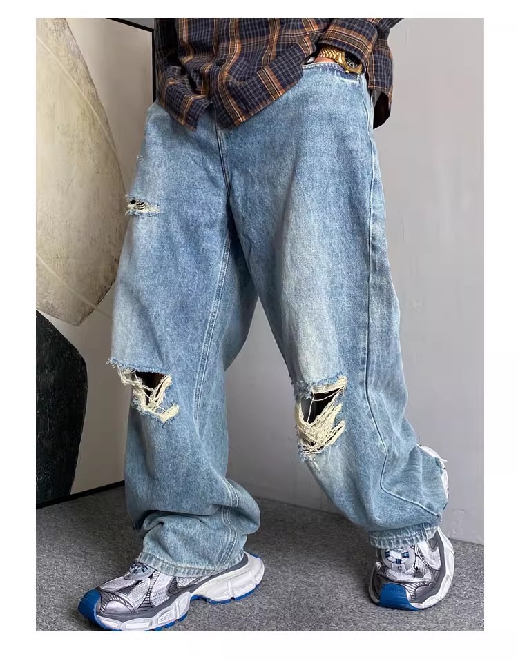 Men's Retro High Waist Dad Jeans Spring Summer Casual Loose Fit Wide Leg Ripped Straight Leg Floor Length_mkmklike.com