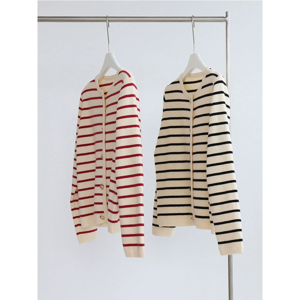 Свитер в полоску, свитер, кардиган, пальто, осенне-зимнее женское пальто, подходящие цвета с круглым вырезом, длинными рукавами, новинка 22