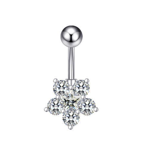 Korean fashion flower navel ring wholesale three-color zircon optional five-star wholesale dropshipping source