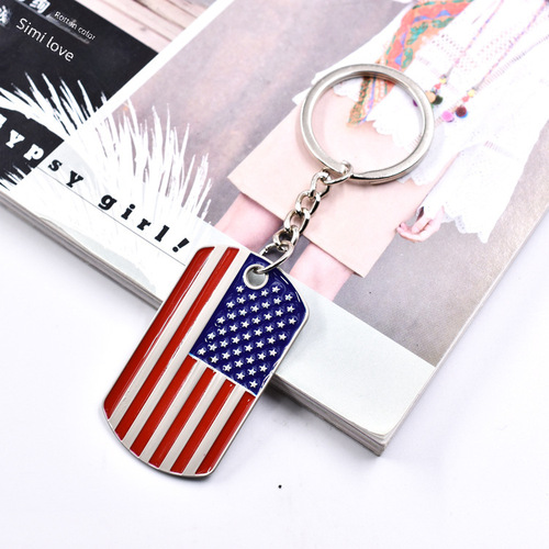 New Product Cross-border Simple and Fashion Flag Metal Keychain Printed Zinc Alloy Oil Drop Keychain Wholesale