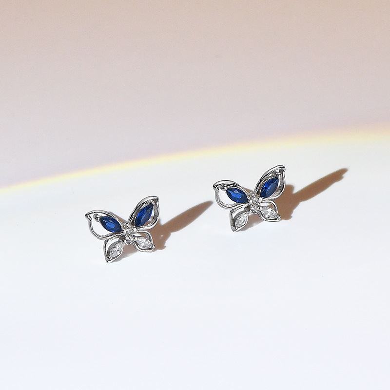 Simple Style Butterfly Silver Hollow Out Inlay Zircon Ear Studs 1 Pair