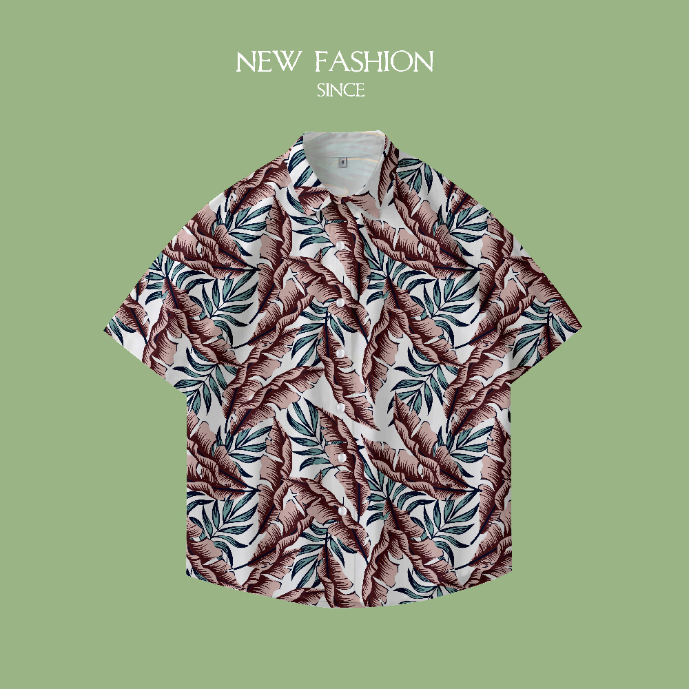 Cross-border leisure Southeast Asian beach ice silk flower shirt seaside retro vacation Harajuku ins couple short-sleeved shirt