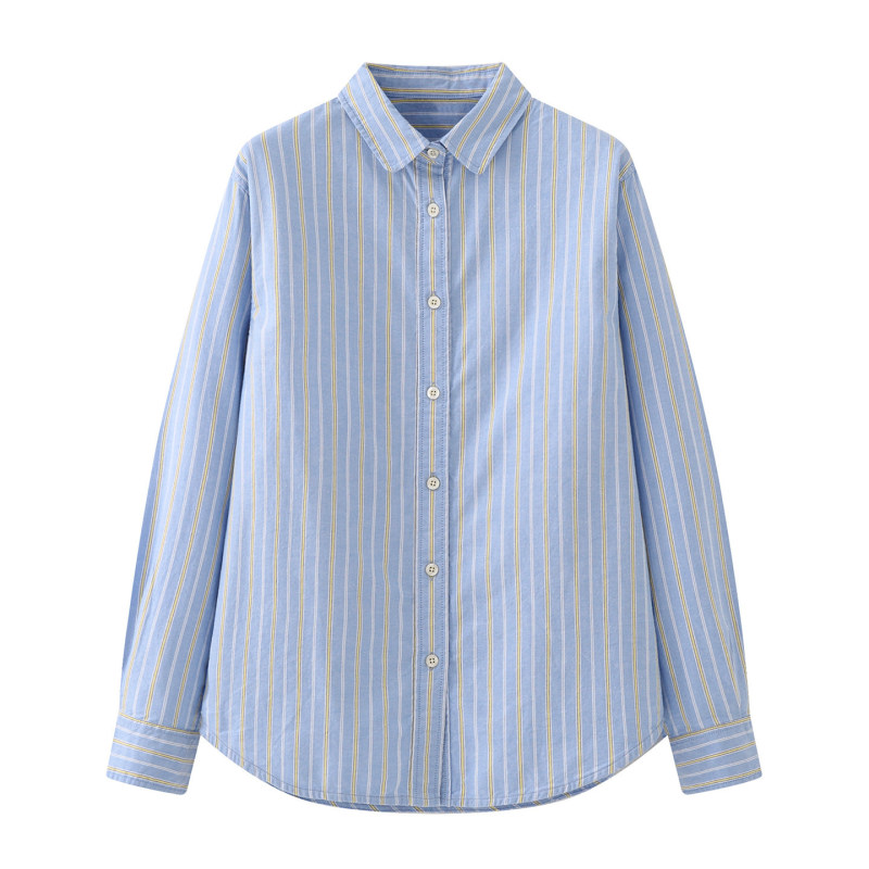 Aigle Pure Cotton Blue Striped Shirt for Women 2025 Spring and Autumn New Style Loose Slimming Casual Long-Sleeve Shirt with a High-End Feel Aigle Pure Cotton Blue Striped Shirt for Women 2025 Spring and Autumn New Style Loose Slimming Casual Long-Sleeve Shirt with a High-End Feel