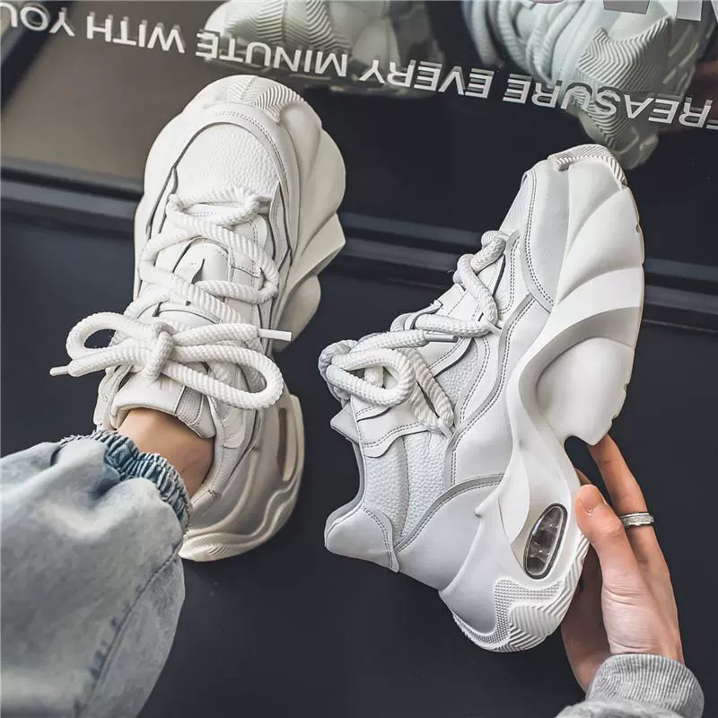 2025 новый коротышка увеличивает тренд папы обуви модная кожаная мужская обувь дикая повседневная спортивная маленькая белая обувь для мужчин