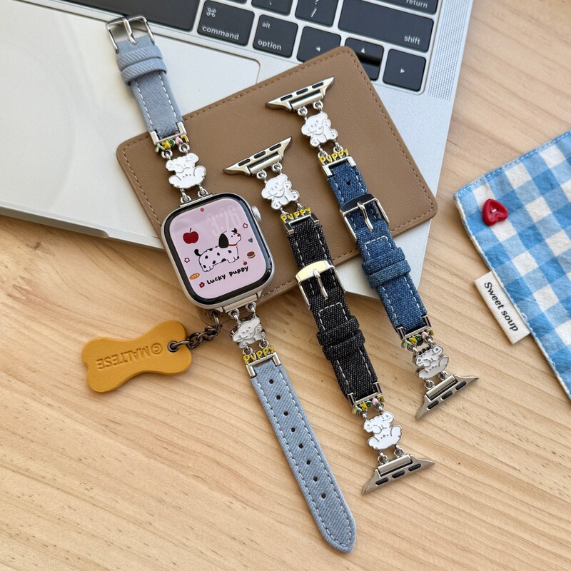 Metal Puppy Denim Leather Strap Suitable for Apple Watch 10 11 Huawei 11 Fit5 Gt6 Xiaomi Wristband Metal Puppy Denim Leather Strap Suitable for Apple Watch 10 11 Huawei 11 Fit5 Gt6 Xiaomi Wristband